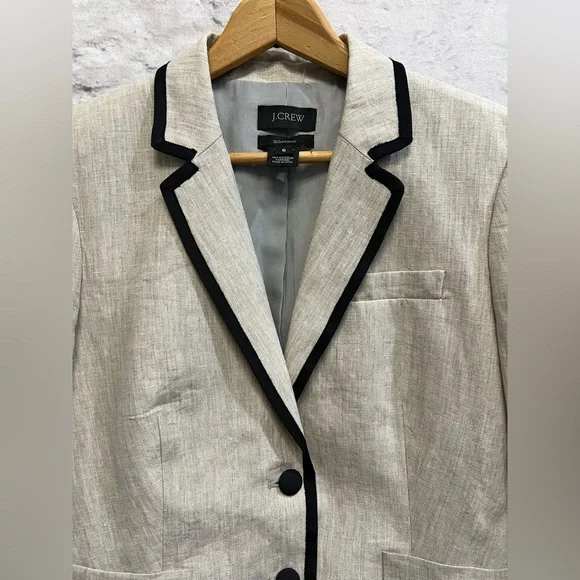 J Crew 100% Linen Schoolboy Blazer Neutral Beige Bold Covered‎ Buttons Work - Picture 7 of 12